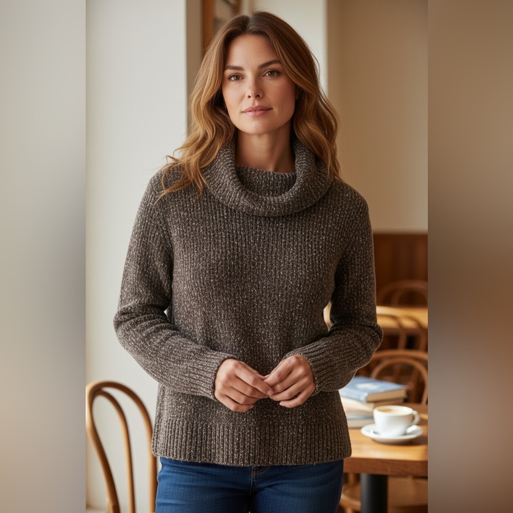 Austin Reed Women's Large Quiet Luxury Cozy Brown Cowl Neck Sweater